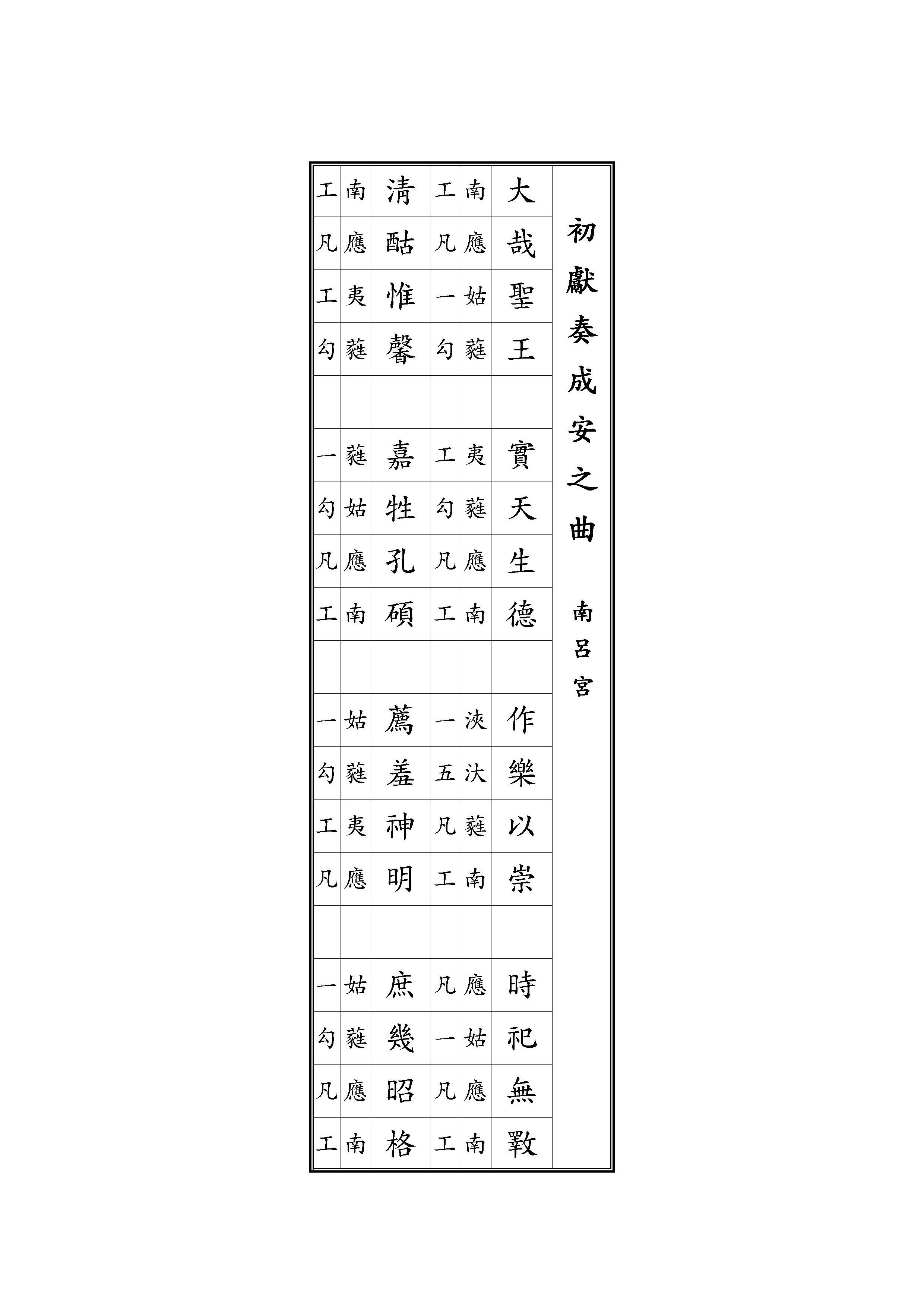 初獻奏成安之曲 南呂宮