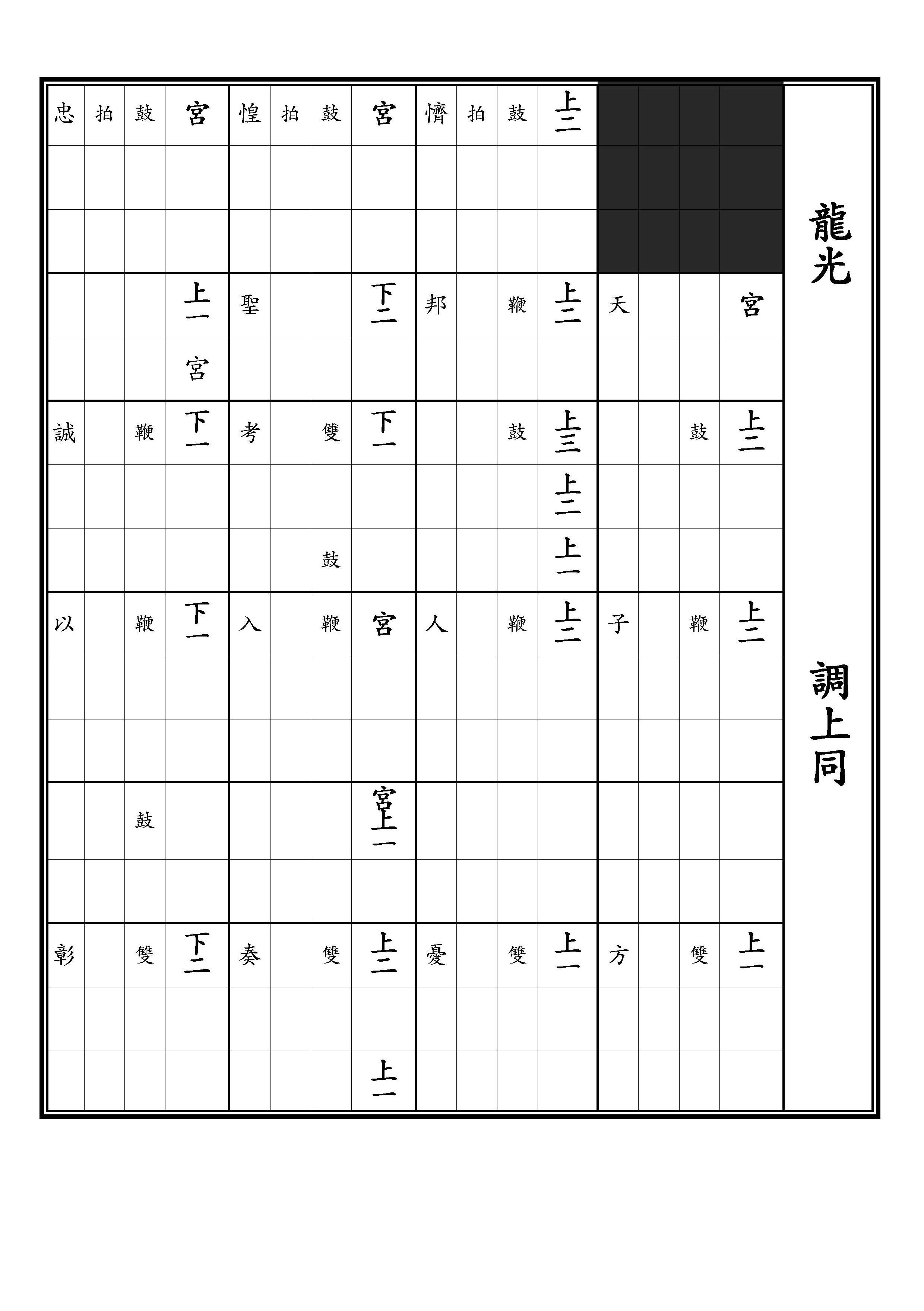 初獻 保太平之樂 龍光 調上同