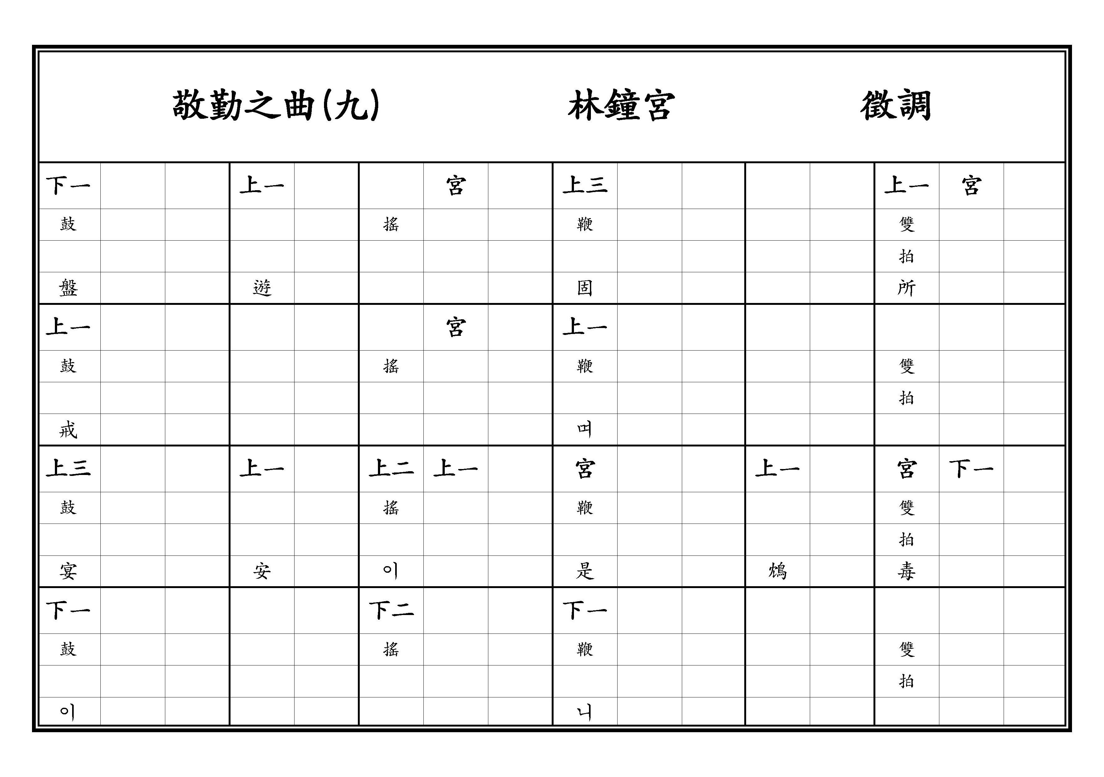 敬勤之曲(九) 林鐘宮 徵調